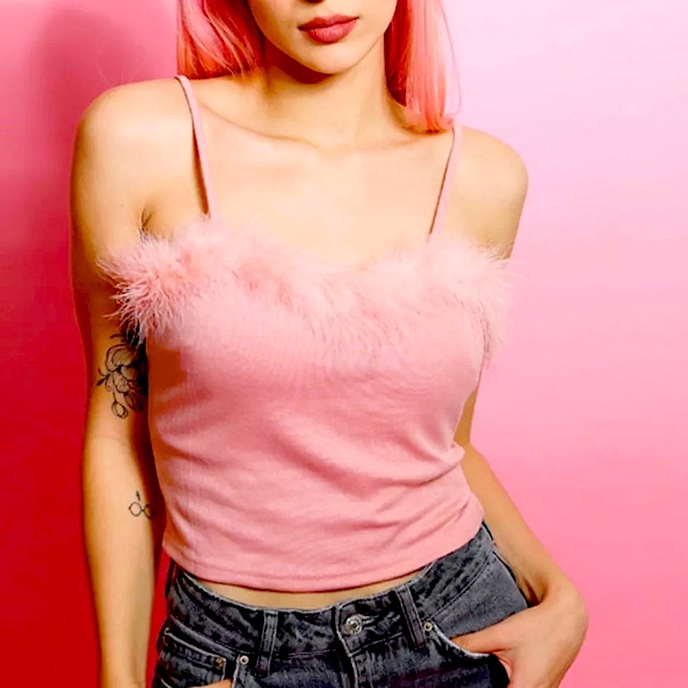 Pink feather trim cami